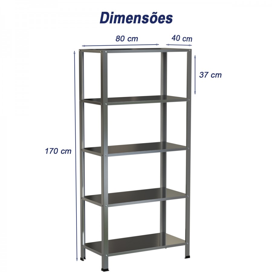Estante Armário Prateleira Inox 5 Bandejas 400 X 800 Aisa